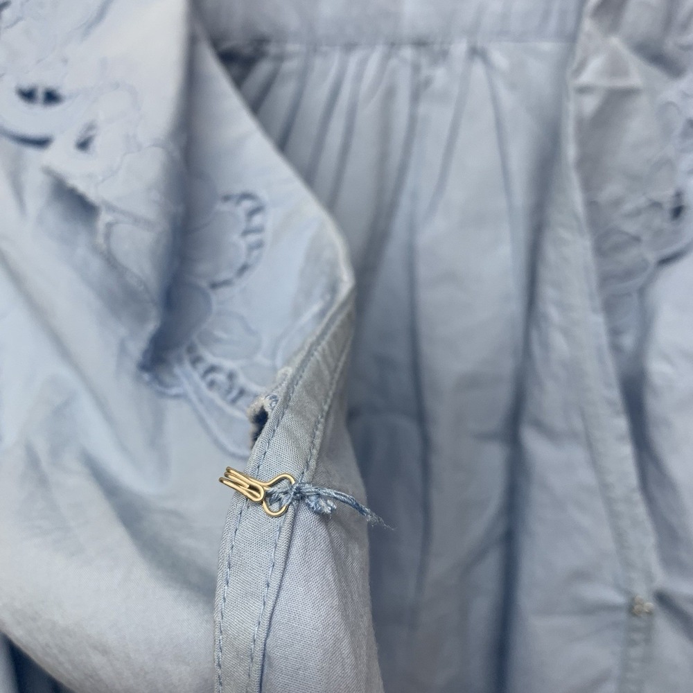 Free People Maisie Eyelet Blouson Top Women Sz M Blue Sleeve 100%Cotton - Picture 13 of 14